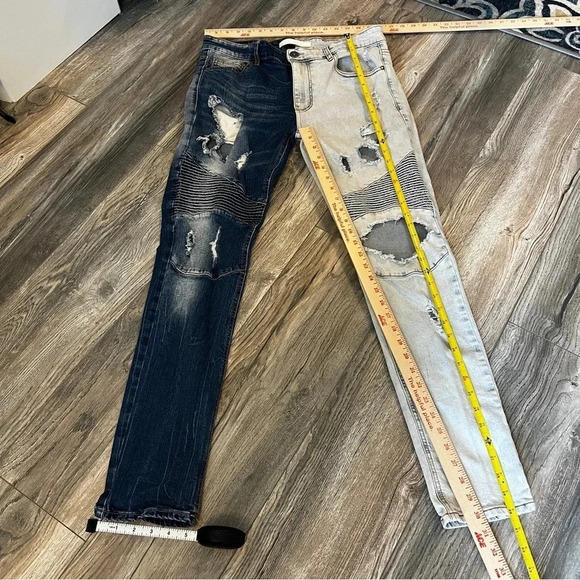 KDNK 11 4 14 11 TRASHED Destroyed Contrast Ribbed Moto Jeans Size 34 - Picture 10 of 11